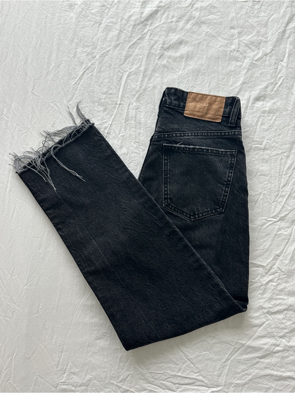 Zara Black Slim Straight Raw-Hem Jeans